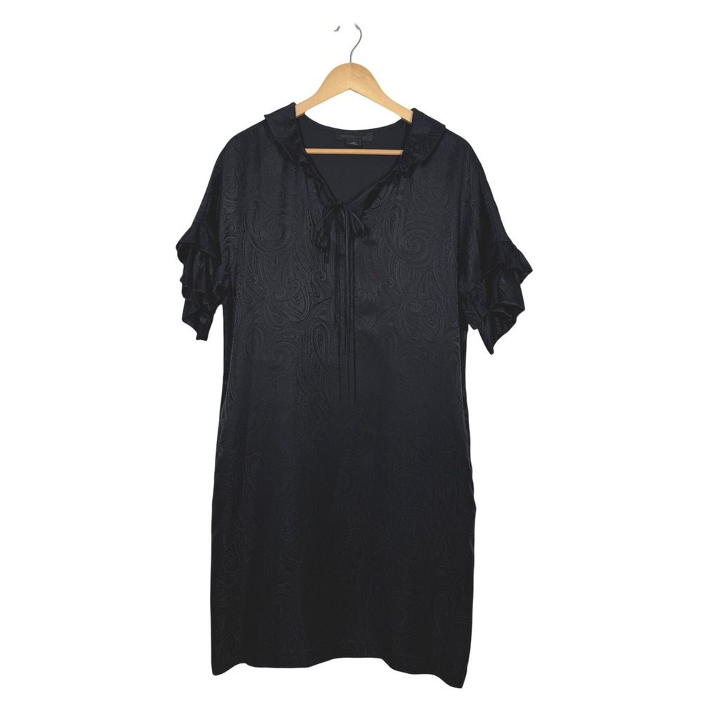 Worth New York Silk Paisley Jacquard Dress Womens SM Black Ruffle Sleeve Pocket